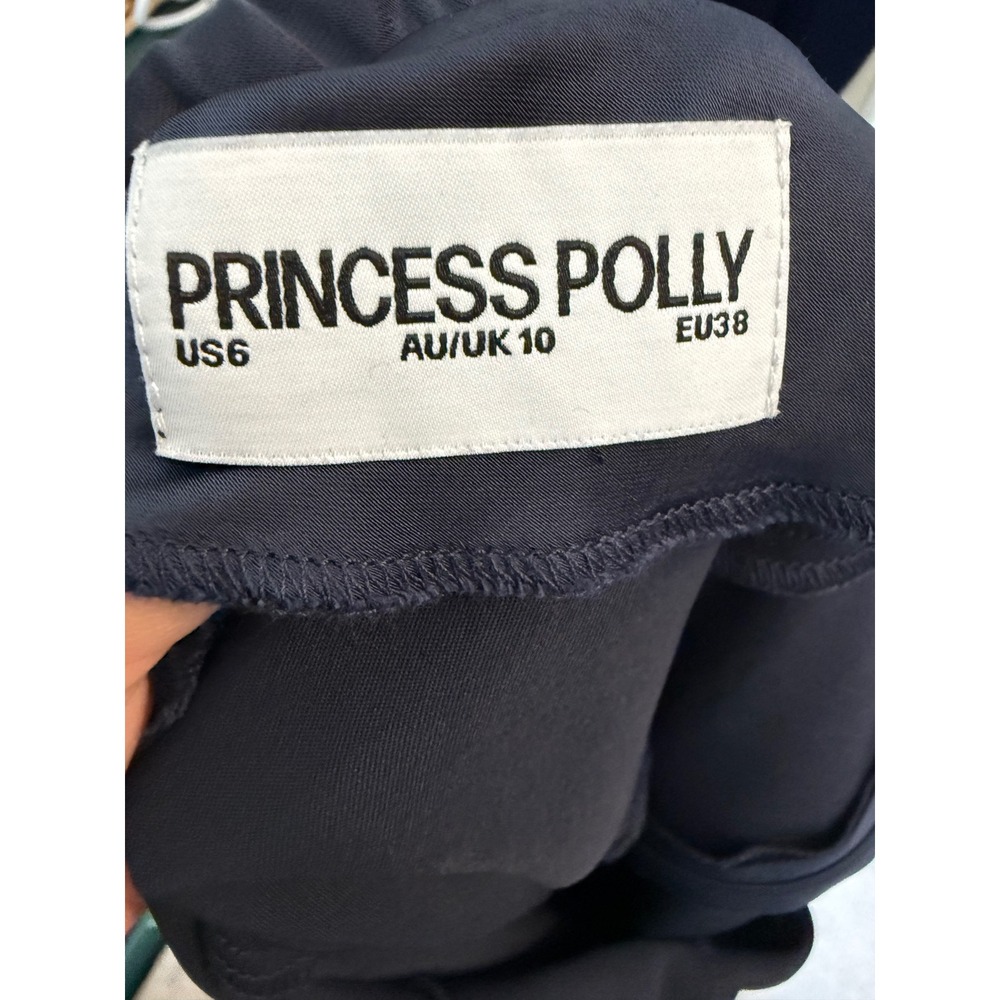 Princess Polly Navy Blue Ruffle V-Neck Open Back Satin Mini Dress US 6 - Picture 3 of 6